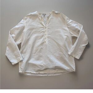 J Peterman Tunic Womens XL Blouse Popover Linen Cotton Oversized White Lagenlook